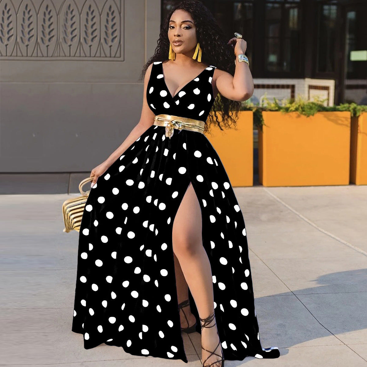 Glamour Élégant – Robe Sexy Fendue avec Ceinture