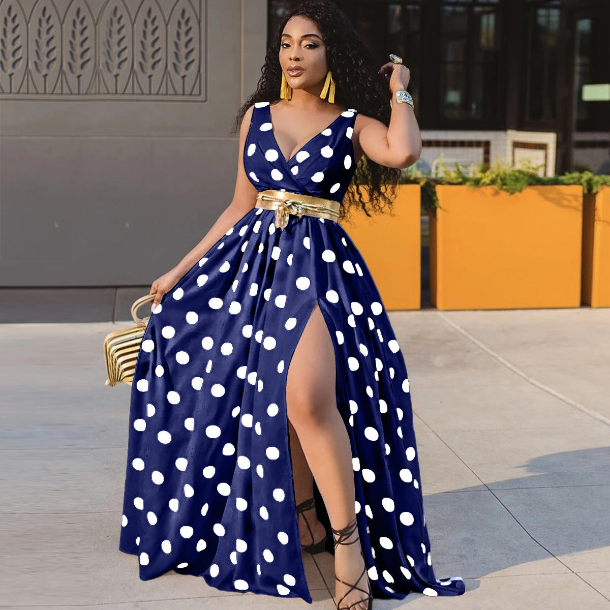 Glamour Élégant – Robe Sexy Fendue avec Ceinture