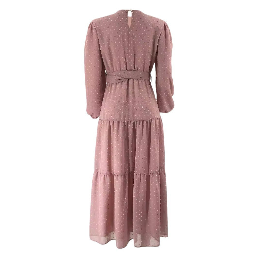 Robe élégante pour femme, couleur unie, ceinturée